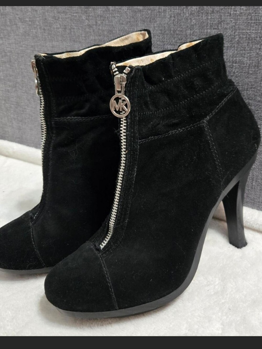 Michael Kors Black Suede Front-Zip Ankle Booties
